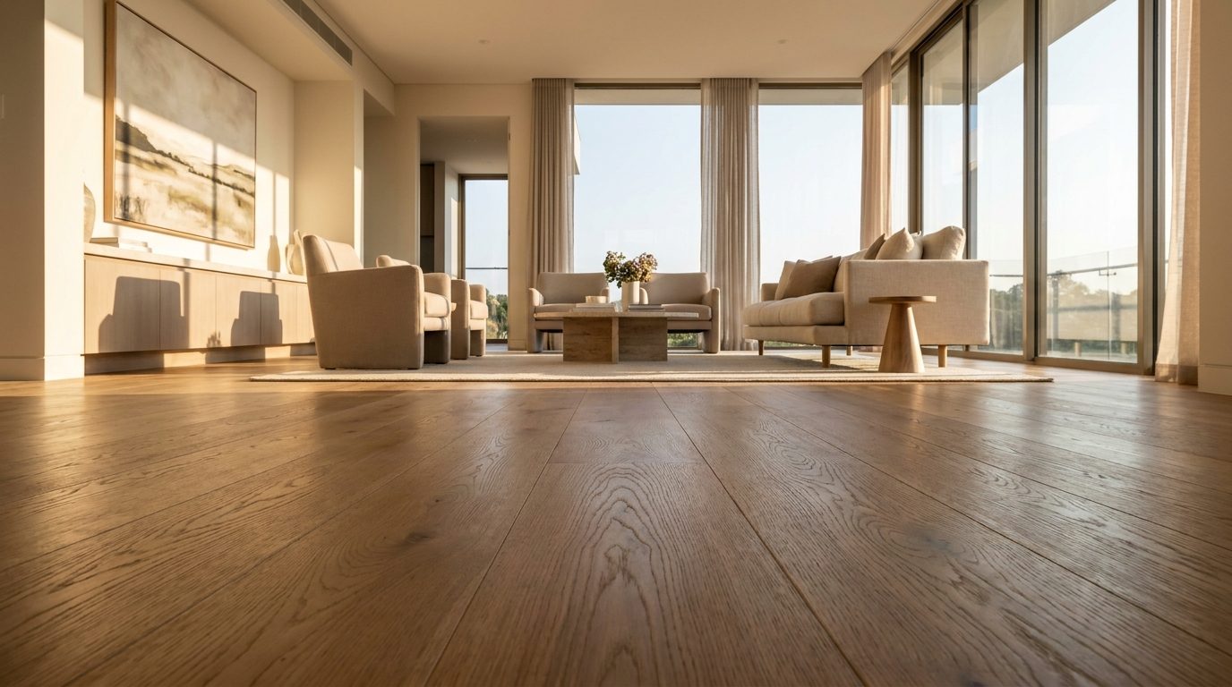Warm timber flooring through an open-plan Sydney living space
